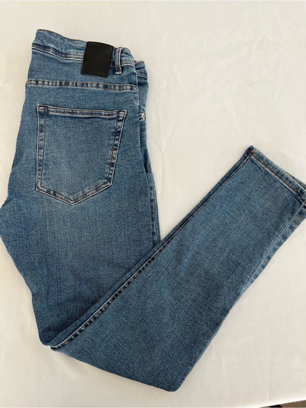Zara Light Blue Denim Jeans with Brown Stitching